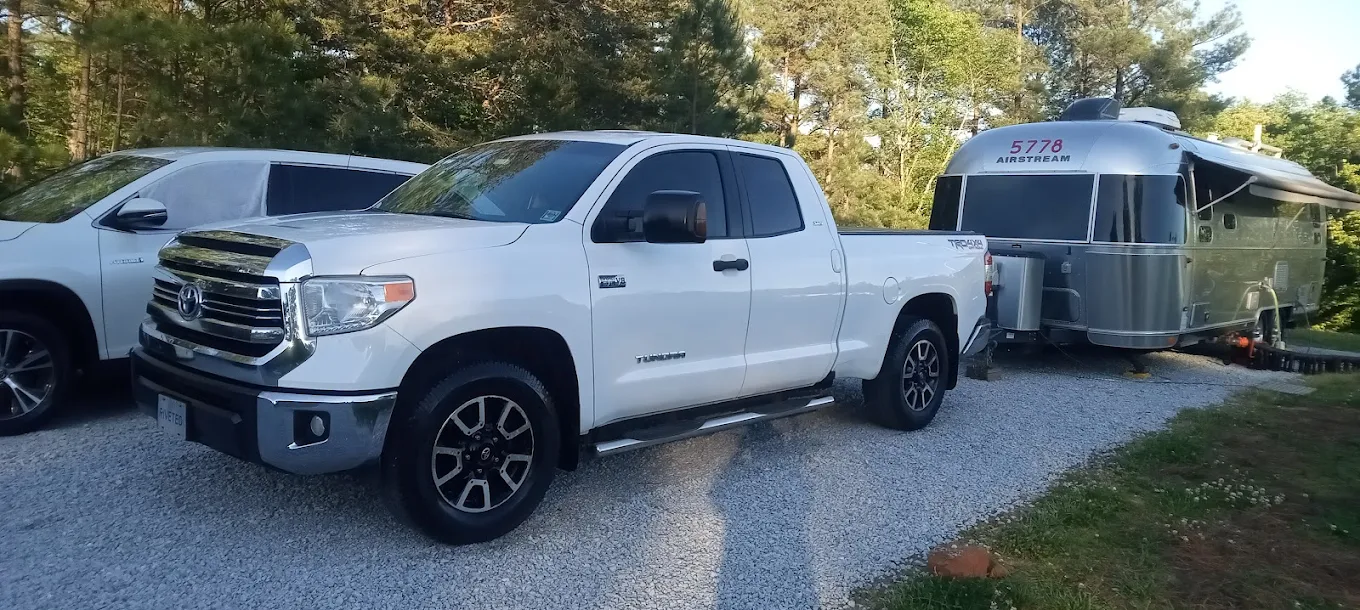 Toyota Tundra and Airstream travel trailer, both detailed